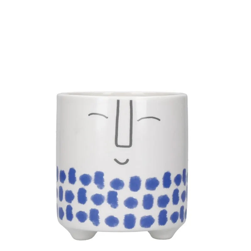 Ceramic Plant Pot with Blue Happy Face Design Default Title