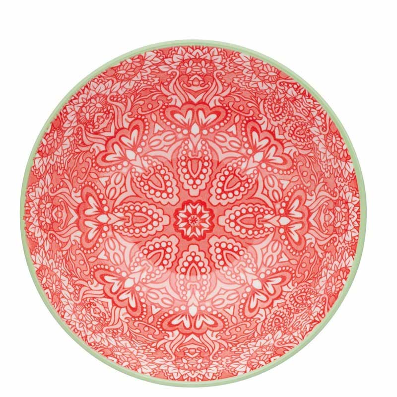 Red and Pink Victorian Style Print Ceramic Bowl Default Title