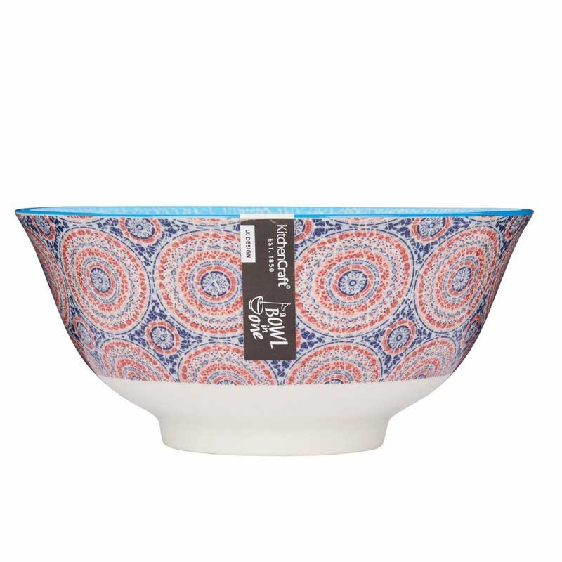 Glazed Stoneware Blue and Red Mosaic Style Bowl Default Title