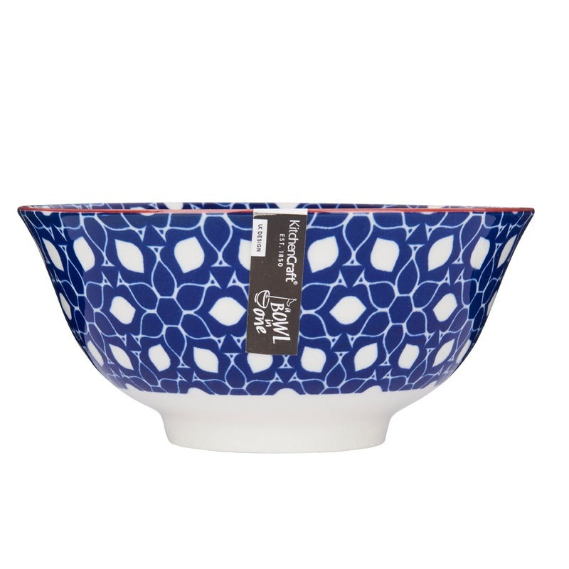 Blue Floral Geometric Print Ceramic Bowl Default Title