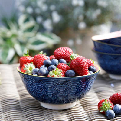 Blue Arched Pattern Ceramic Bowl Default Title