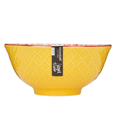 Glazed Stoneware Bright Yellow Floral Bowl Default Title