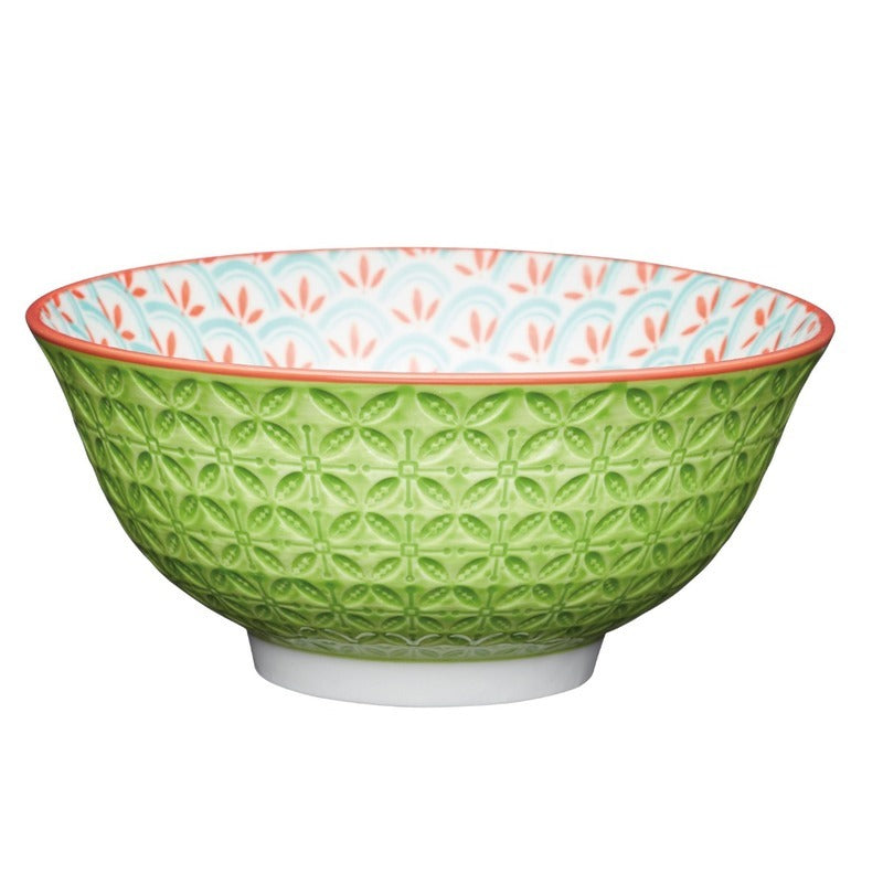 Glazed Stoneware Bright Green Geometric Lime Floral Bowl Default Title