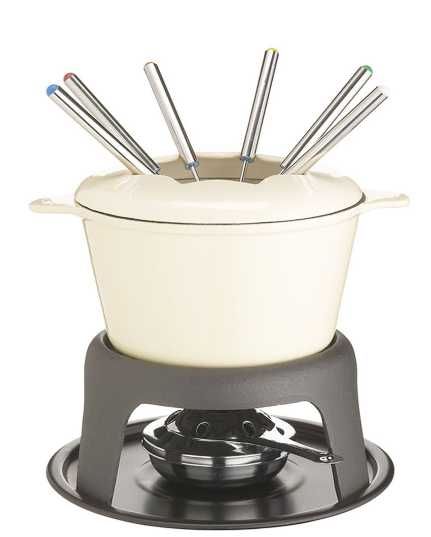 Enamelled Cast Iron Fondue Set Cream