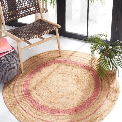 Round Jute Hand Woven Dhurrie Wool Rug Earthy and Chic | 5 x 5 Feet