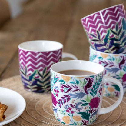 KitchenCraft Barrel Mug Set Exotic Floral | Set of 4 - Dusaan