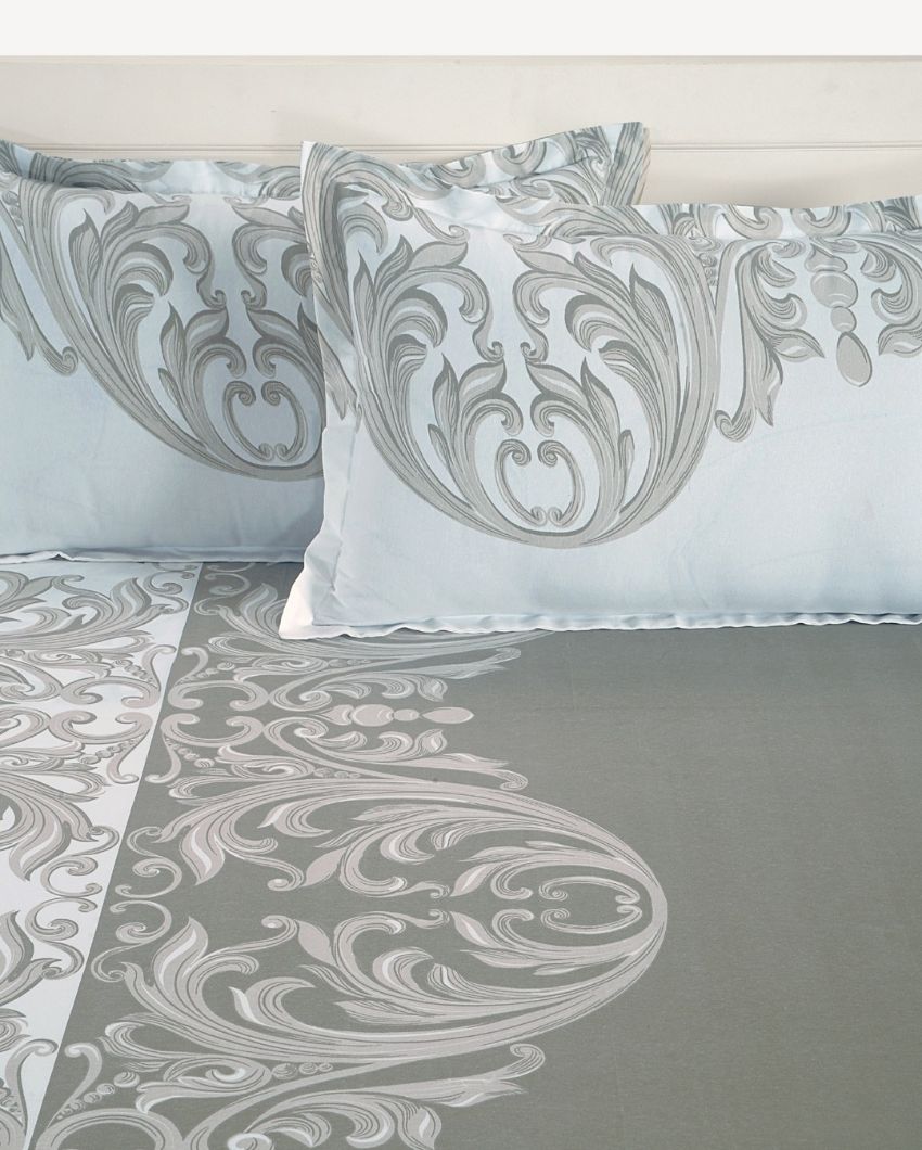 White Ethnic Shadow Print Cotton Bedding Set With Pillow Covers | Double Fitted, Double Or King Size  | 72 x 78 Inches , 90 x 108 Inches , 108 x 108 Inches Double Fitted