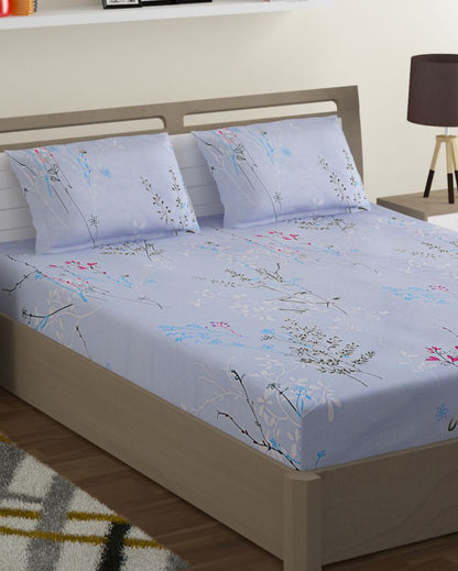 Diana Cotton Fitted Double Bedsheet with 2 Pillow Covers | Double Fitted Size | 72 x 78 Inches