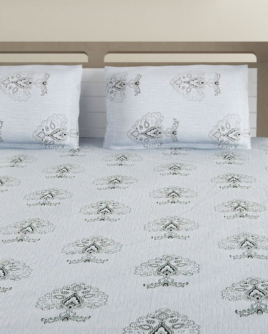 Jacie Cotton Fitted Double Bedsheet with 2 Pillow Covers | Double Fitted Size | 72 x 78 Inches