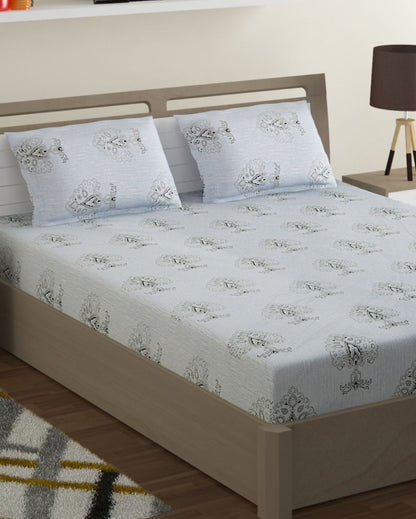 Jacie Cotton Fitted Double Bedsheet with 2 Pillow Covers | Double Fitted Size | 72 x 78 Inches