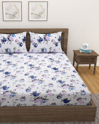 Aurora Cotton Fitted Double Bedsheet with 2 Pillow Covers | Double Fitted Size | 72 x 78 Inches