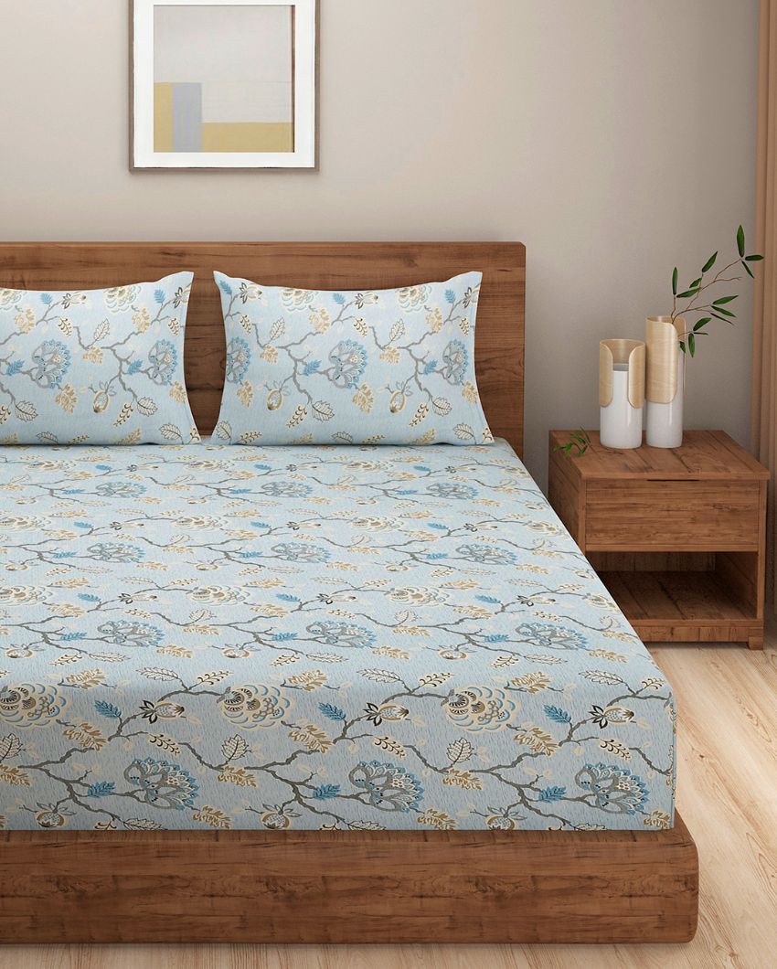 Clara Cotton Fitted Double Bedsheet with 2 Pillow Covers | Double Fitted Size | 72 x 78 Inches