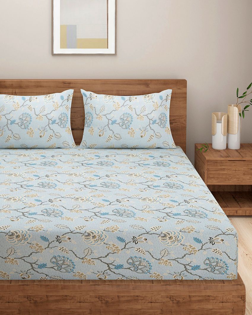 Clara Cotton Fitted Double Bedsheet with 2 Pillow Covers | Double Fitted Size | 72 x 78 Inches