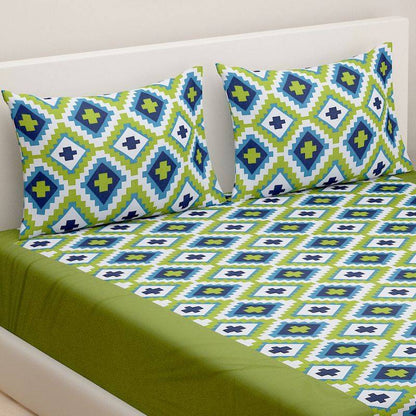 Green Thick Geometric Print Cotton Bedding Set Double Fitted