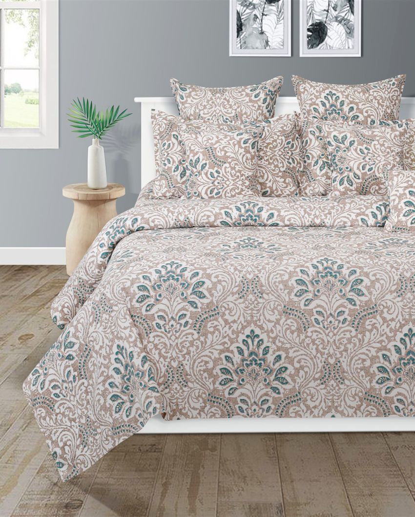 Ethnic Motif Design Cotton Fitted Double Bedsheet with 2 Pillow Covers | Double Fitted Size | 72 x 78 Inches