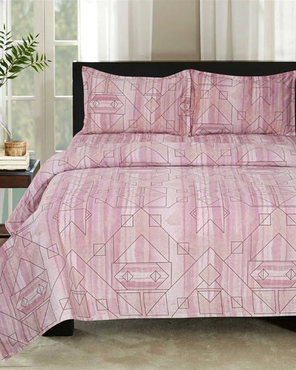 Alexa Geometric Design Cotton Fitted Double Bedsheet with 2 Pillow Covers | Double Fitted Size | 72 x 78 Inches