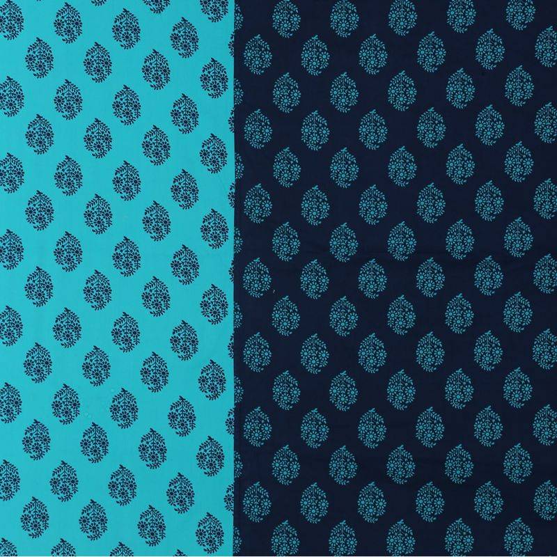 Turquoise Geometric Printed Cotton Bedding Set Double Fitted