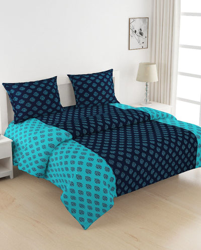 Turquoise Geometric Printed Cotton Bedding Set With Pillow Covers | Single, Double Fitted, Double Or King Size | 60 x 90 Inches , 72 x 78 Inches , 90 x 108 Inches , 108 x 108 Inches Double Fitted