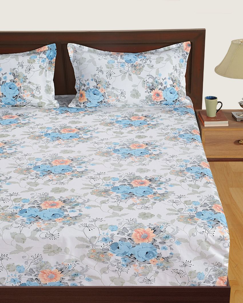 Ferry Cotton Fitted Double Bedsheet with 2 Pillow Covers | Double Fitted Size | 72 x 78 Inches