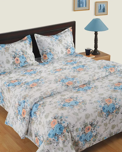 Ferry Cotton Fitted Double Bedsheet with 2 Pillow Covers | Double Fitted Size | 72 x 78 Inches