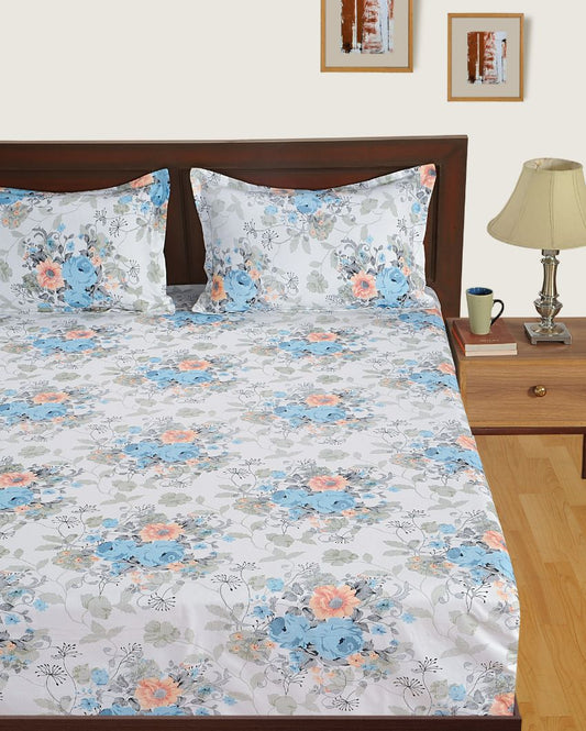 Ferry Cotton Fitted Double Bedsheet with 2 Pillow Covers | Double Fitted Size | 72 x 78 Inches