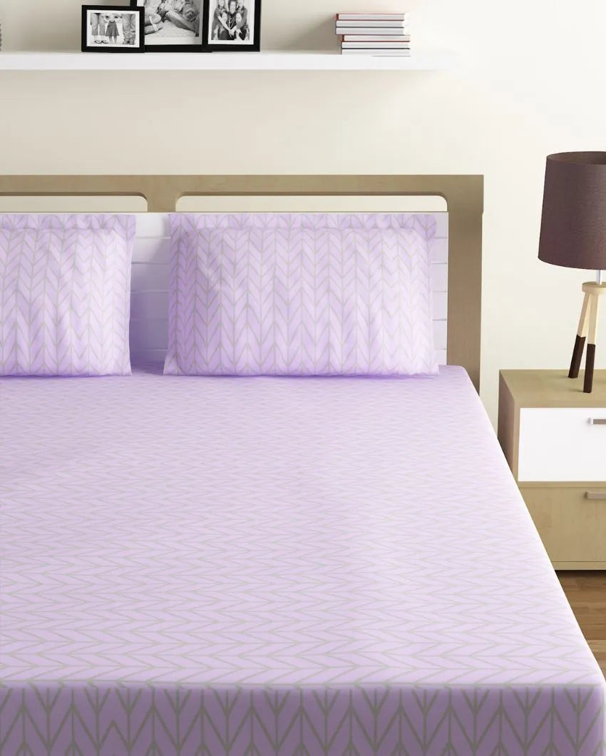 Savannah Cotton Fitted Double Bedsheet with 2 Pillow Covers | Double Fitted Size | 72 x 78 Inches Light Purple