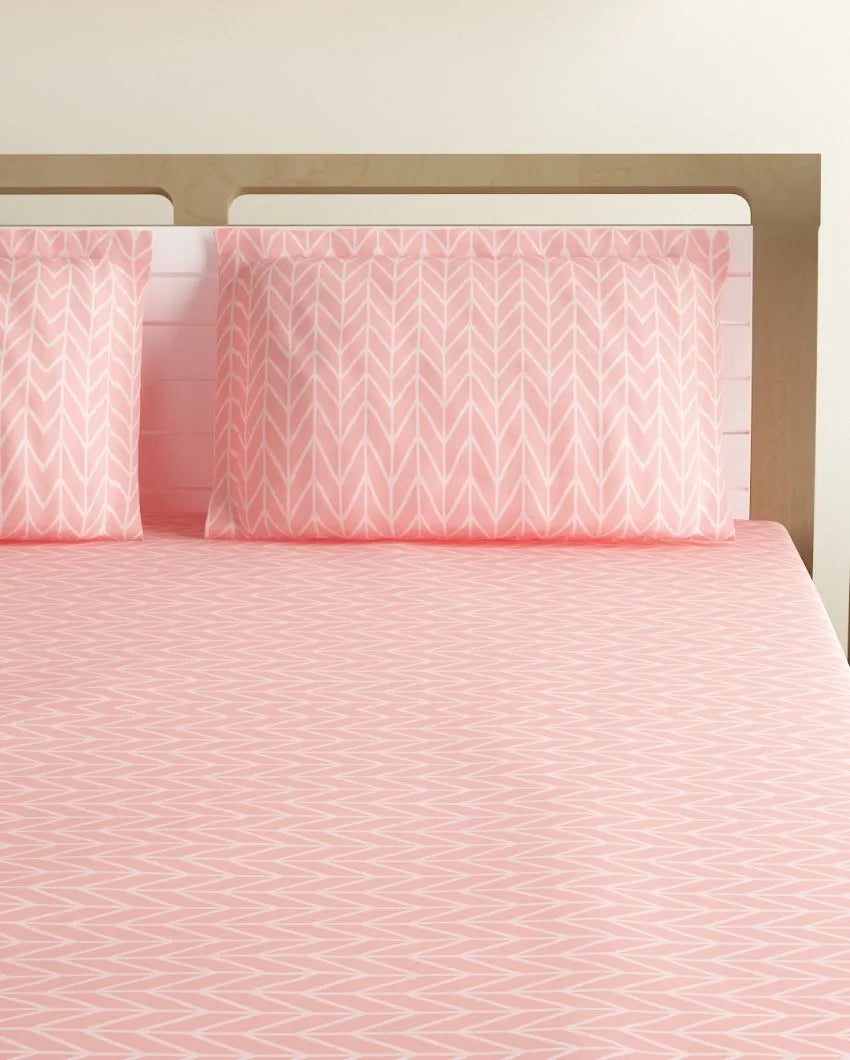 Savannah Cotton Fitted Double Bedsheet with 2 Pillow Covers | Double Fitted Size | 72 x 78 Inches Baby Pink