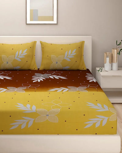 Manolo Cotton Fitted Double Bedsheet with 2 Pillow Covers | Double Fitted Size | 72 x 78 Inches