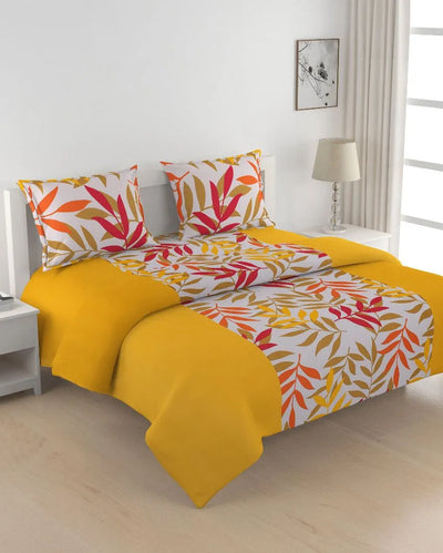 Yellow Geometric Shadow Print Cotton Bedding Set With Pillow Covers | Single, Double Fitted, Double Or King Size | 60 x 90 Inches , 90 x 108 Inches , 108 x 108 Inches Double Fitted