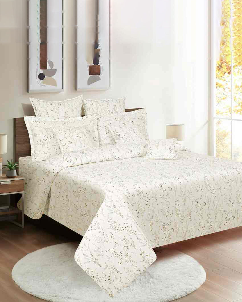 Classic Floral Amanda Pure Cotton One King Fitted Bedsheet With Two Pillow Covers Set | 78 x 72 x 10 inches