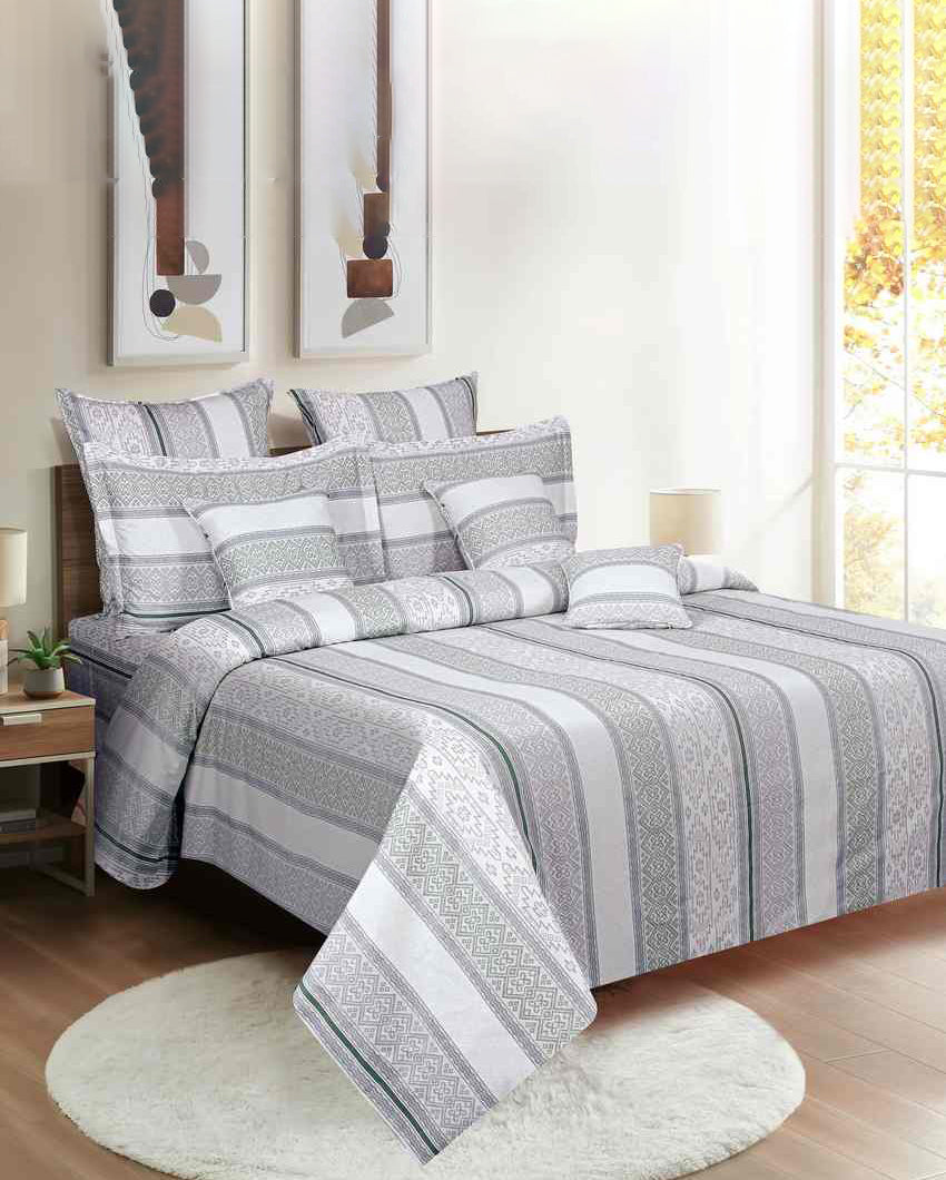 Chic Geometric Amanda Pure Cotton One King Fitted Bedsheet With Two Pillow Covers Set | 78 x 72 x 10 inches