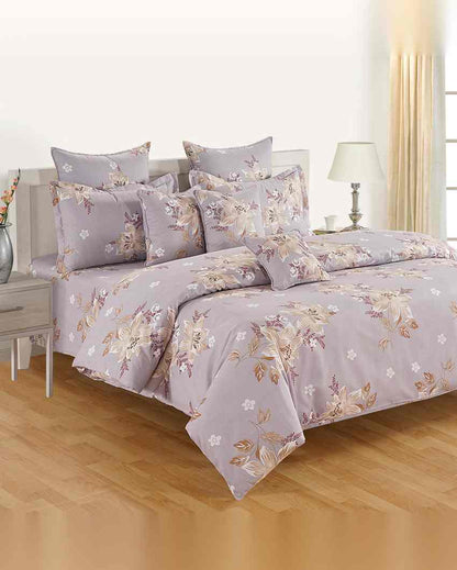 Chic Veda Floral Print Pure Cotton King Fitted Bedsheet Set With Two Pillow Covers | 78 x 72 x 10 inches