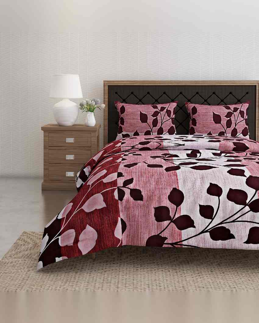 Stylish Veda Floral Design Cotton King Fitted Bedsheet With Two Pillow Covers | 78 x 72 x 10 inches