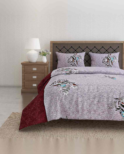 Elegant Floral Veda Pattern Cotton King Fitted Bedsheet Set With Two Pillow Covers | 78 x 72 x 10 inches