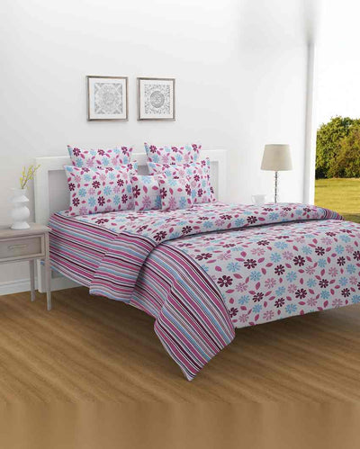 Stylish Floral Veda Pure Cotton One King Fitted Bedsheet With Two Pillow Covers Set | 78 x 72 x 10 inches