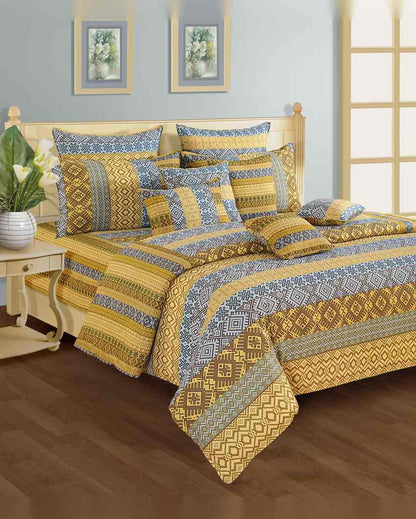 Refined Classic Ethnic Motif Veda Pure Cotton One King Fitted Bedsheet With Two Pillow Covers Set | 78 x 72 x 10 inches