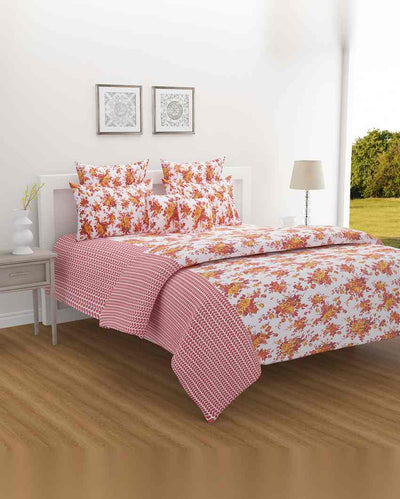 Chic Floral Veda Pure Cotton One King Fitted Bedsheet With Two Pillow Covers Set | 78 x 72 x 10 inches