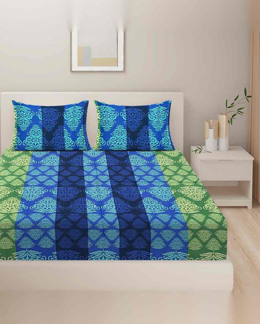 Elegant Ethnic Motif Veda Pure Cotton One King Fitted Bedsheet With Two Pillow Covers Set | 78 x 72 x 10 inches