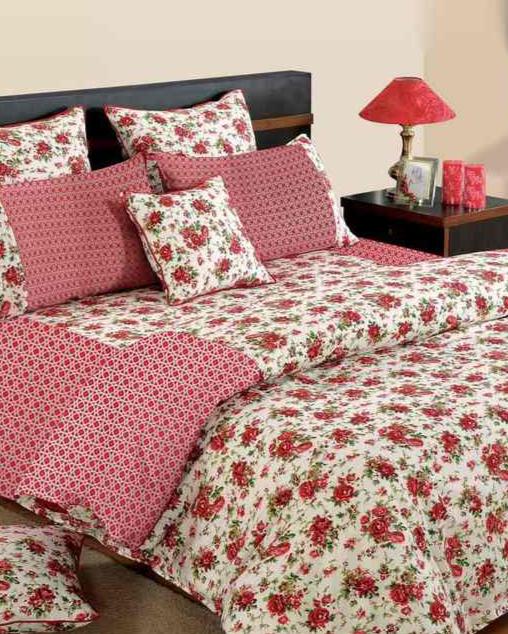 Comfortable Veda Soft Floral Cotton King Fitted Bedsheet Set With Two Pillow Covers | 78 x 72 x 10 inches