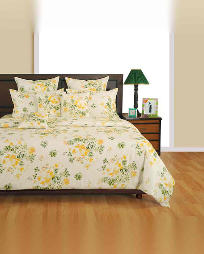 Timeless Veda Floral Print Pure Cotton King Fitted Bedsheet Set With Two Pillow Covers | 78 x 72 x 10 inches