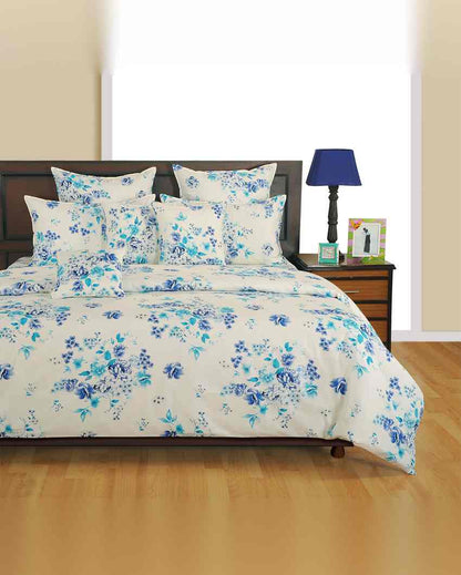 Elegant Veda Floral Print Pure Cotton King Fitted Bedsheet With Two Pillow Covers Set | 78 x 72 x 10 inches