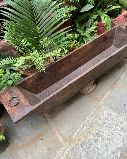 Rustic Elegance Long Wooden Planter with Metal | 51 x 15 x 10 inches