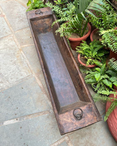 Rustic Elegance Long Wooden Planter with Metal | 51 x 15 x 10 inches