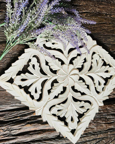 Aarav 1 Stylish White Carved Wooden Trivet with Elegant Design