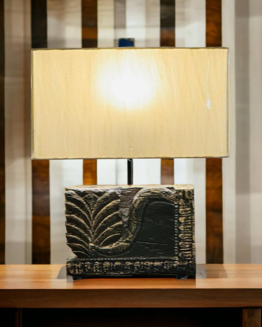 Noor 30 Carved Wooden Table Lamp Intricate Design with Shade Included