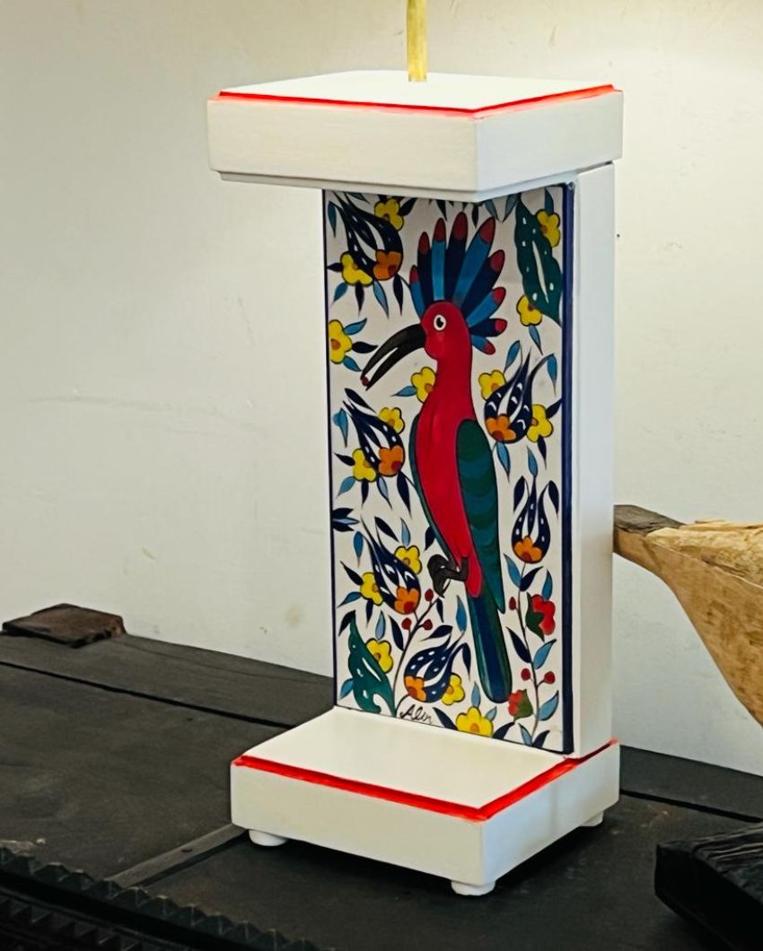 Woodpecker Floral Painted Ceramic Tile Table Lamp Decorative Charm with Shade Included