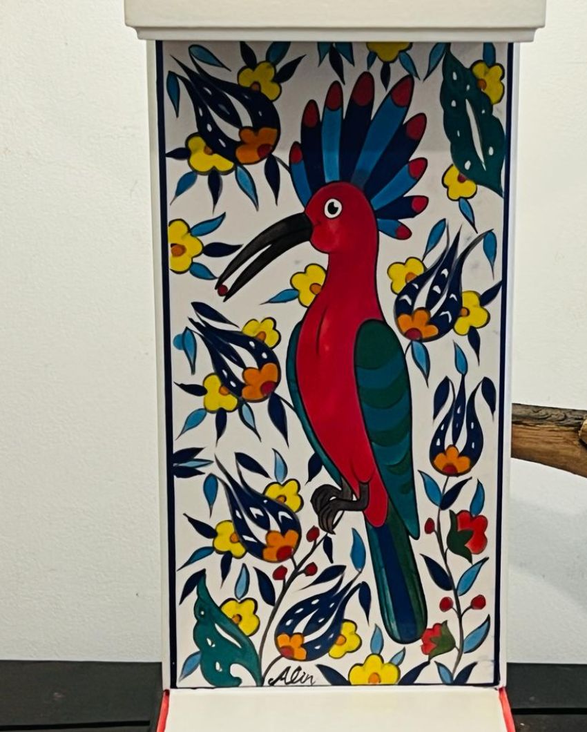 Woodpecker Floral Painted Ceramic Tile Table Lamp Decorative Charm with Shade Included