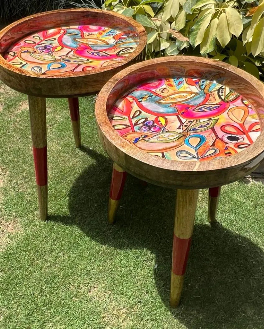 Antika 2 Summer Flowers Design Set of 2 Circular Tables with Timeless Charm