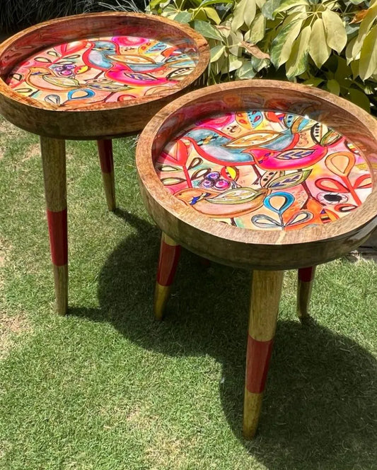 Antika 2 Summer Flowers Design Set of 2 Circular Tables with Timeless Charm