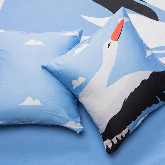 Blue The Stork's Cotton Cushion Covers | Set of 2 | 15 x 15 inches